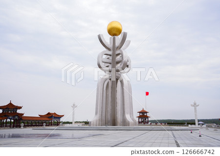 FUYUAN, CHINA - MAY 13 2025- Eastern Square. The monument of Fuyuan city is the most eastern point of China, border crossing between China and Russia. 126666742