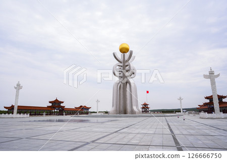 FUYUAN, CHINA - MAY 13 2025- Eastern Square. The monument of Fuyuan city is the most eastern point of China, border crossing between China and Russia. 126666750
