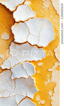 Cracked ice meets golden sand in a stunning natural contrast at bright midday light 126666820