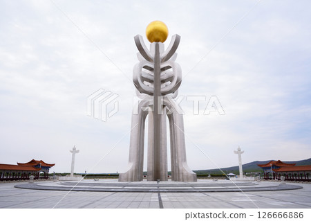 FUYUAN, CHINA - MAY 13 2025- Eastern Square. The monument of Fuyuan city is the most eastern point of China, border crossing between China and Russia. 126666886