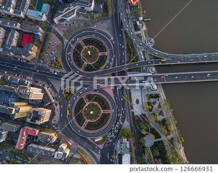 Harbin, CHINA-MAY 05, 2025-Aerial cityscape of Harbin's downtown, is the capital of Heilongjiang, China. It is the largest city of Heilongjiang 126666931