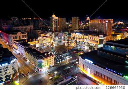 Harbin, CHINA-MAY 02, 2025-Aerial view of Saint Sophia Cathedral in downtown of Harbin, The renowned landmark of Harbin, HeiLongJiang, China. 126666938