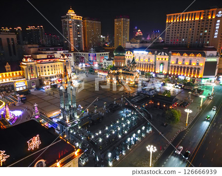 Harbin, CHINA-MAY 02, 2025-Aerial view of Saint Sophia Cathedral in downtown of Harbin, The renowned landmark of Harbin, HeiLongJiang, China. 126666939