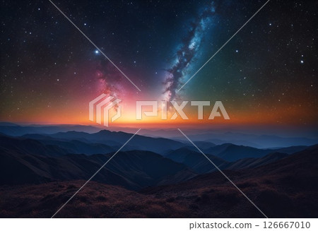 Mysterious universe and sunrise seen from the summit 126667010