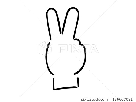 Hand-drawn hand illustration, peace sign, white painted Hand-drawn hand illustration, peace sign, white painted 126667081
