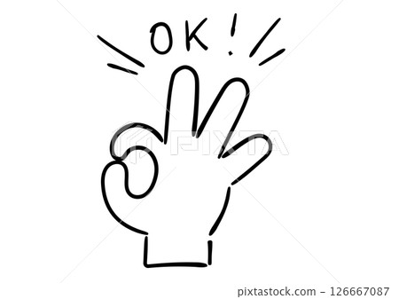 Hand-drawn hand illustration OK sign White-painted 126667087