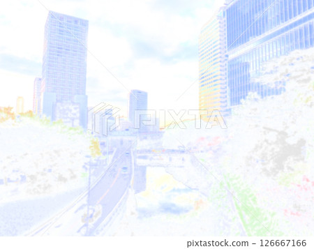 Benkei Moat and Shuto Expressway. Scenery in front of Akasaka-mitsuke Station. Illustrated photo. 126667166