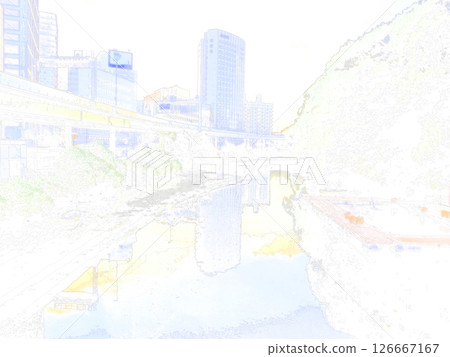 Benkei Moat and Shuto Expressway. Scenery in front of Akasaka-mitsuke Station. Illustrated photo. 126667167