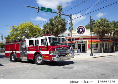 Fire truck on the street in Key West, Florida in United States 126667176