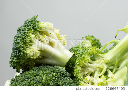 Close-Up View of Fresh Green Organic Broccoli. Close-Up View of Fresh Green Organic Broccoli. 126667403