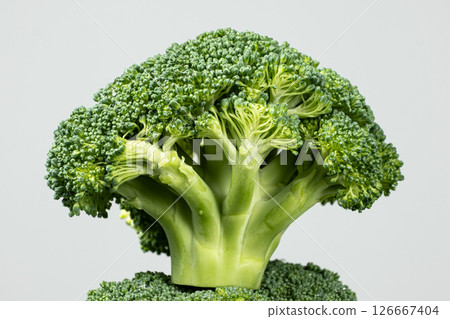 Vibrant Green Broccoli Head Close-Up with Rich Detail. 126667404