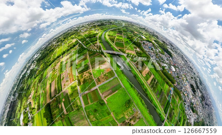 使用球形相機拍攝的埼玉縣見沼稻田的空拍照片 126667559