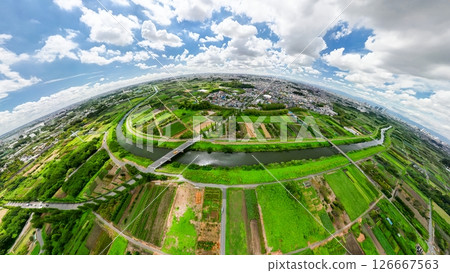 Aerial photography of Saitama Prefecture's Minuma rice fields photographed with a spherical camera 126667563