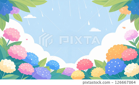 繡球花和藍天插畫背景 126667864