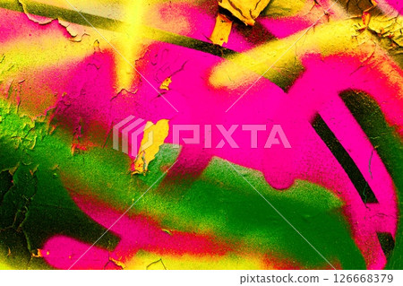 Vibrant Neon Pink and Green Graffiti Wall with 80s Retro Vibes Vibrant Neon Pink and Green Graffiti Wall with 80s Retro Vibes 126668379