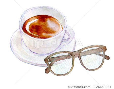 水彩插圖:眼鏡和咖啡 水彩插圖:眼鏡和咖啡 126669084