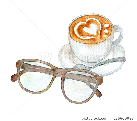 水彩插圖:眼鏡和咖啡 水彩插圖:眼鏡和咖啡 126669085