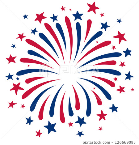 Fireworks in blue and red colors isolated on a transparent background. Holiday concept for US Independence Day, July 4, Memorial Day and other national holidays in the USA. Vector illustration Fireworks in blue and red colors isolated on a transparent background. Holiday concept for US Independence Day, July 4, Memorial Day and other national holidays in the USA. Vector illustration 126669093