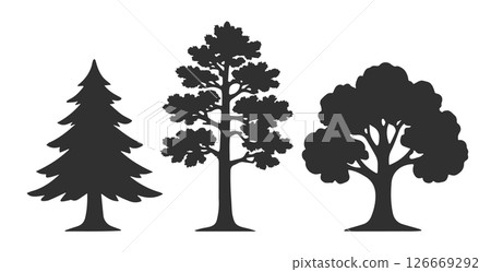 Tree silhouette logo shape set. Trees Environment nature forest sign collection. Tree icons pack. Vector illustration image. Isolated on white background. 126669292