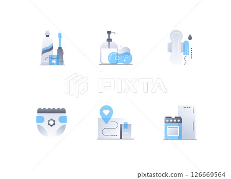 Personal hygiene and household appliances - flat design style icons set Personal hygiene and household appliances - flat design style icons set 126669564