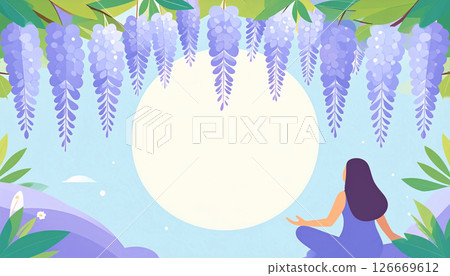 盛開的紫藤和月圓之夜的插圖背景素材 盛開的紫藤和月圓之夜的插圖背景素材 126669612