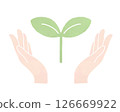 Hands wrapping young leaves (watercolor style) 126669922