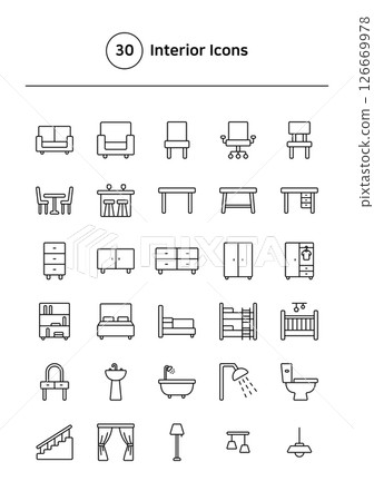 Interior vector line icons set. 126669978