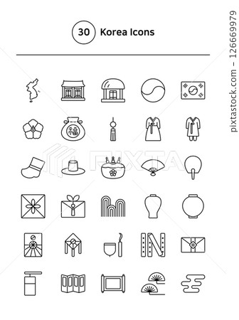 Korea vector line icons set. Korea vector line icons set. 126669979