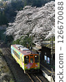 Tarumi Railway Cherry blossoms and train at Hinata Station 126670088