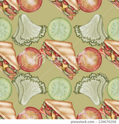 Seamless pattern Breakfast cute hand drawn style cartoon background colorful.  126670208