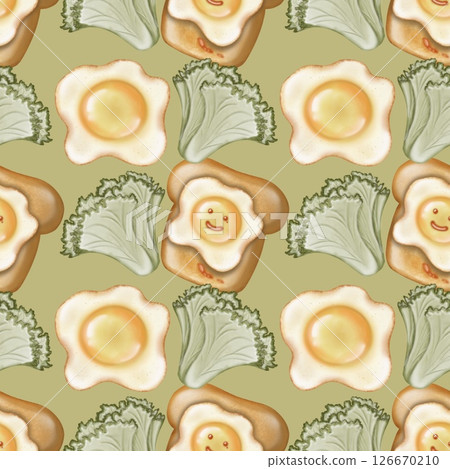 Seamless pattern Breakfast cute hand drawn style cartoon background colorful.  126670210