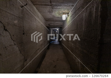 Underground bunker in Kanoya City, Kagoshima Prefecture. The first telegraph room of the underground bunker at the former Kushira Air Base of the Naval Air Corps. 126670264