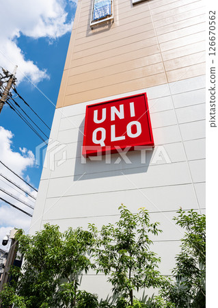 Looking up at the Uniqlo Setagaya Chitosedai store under the blue spring sky, Chitosedai 3-chome, Setagaya-ku, Tokyo 126670562