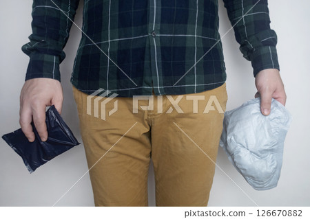 Incontinence pads for men. Urinary incontinence. Sanitary pads for men with problems of the genitourinary system. Urine leakage due to prostatitis or stress.  126670882