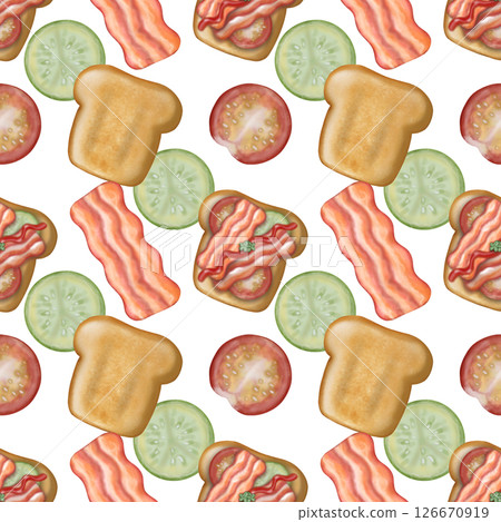 Seamless pattern Breakfast cute hand drawn style cartoon on transparent background. 126670919