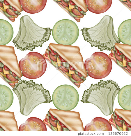 Seamless pattern Breakfast cute hand drawn style cartoon on transparent background. 126670922