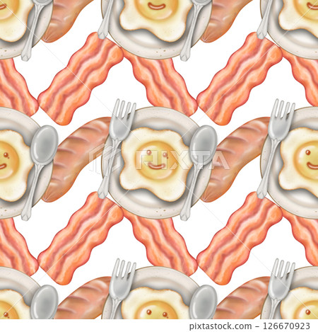 Seamless pattern Breakfast cute hand drawn style cartoon on transparent background. Seamless pattern Breakfast cute hand drawn style cartoon on transparent background. 126670923