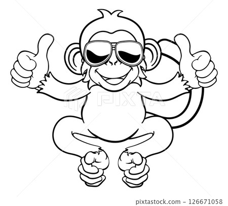 Monkey Sunglasses Cartoon Animal Giving Thumbs Up 126671058