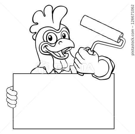 Rooster Painter Decorator Paint Roller Mascot Rooster Painter Decorator Paint Roller Mascot 126671062