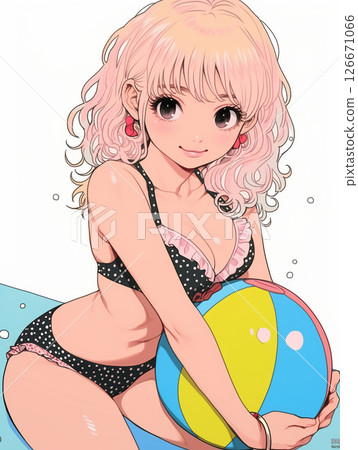 一位女士拿著沙灘球的插圖 一位女士拿著沙灘球的插圖 126671066