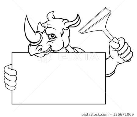 Window Cleaner Rhino Car Wash Cleaning Mascot Window Cleaner Rhino Car Wash Cleaning Mascot 126671069