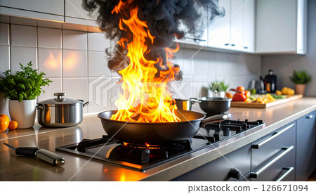 Image of a kitchen fire (AI-generated image) 126671094
