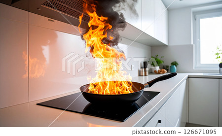 Image of a kitchen fire (AI-generated image) 126671095