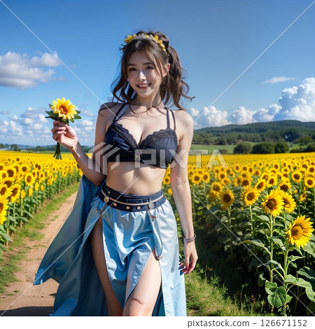 向日葵田裡的少女角色扮演！ ！ 126671152