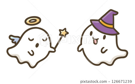 可愛的萬聖節鬼魂角色裝扮成天使和女巫 可愛的萬聖節鬼魂角色裝扮成天使和女巫 126671239