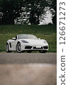 Low angle view of Porsche 718 Boxster sports car, convertible 126671273