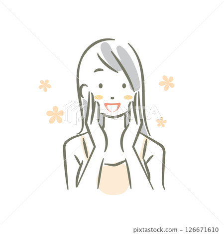 Young woman's skin care - Hand-drawn watercolor style stylish line drawing illustration 126671610