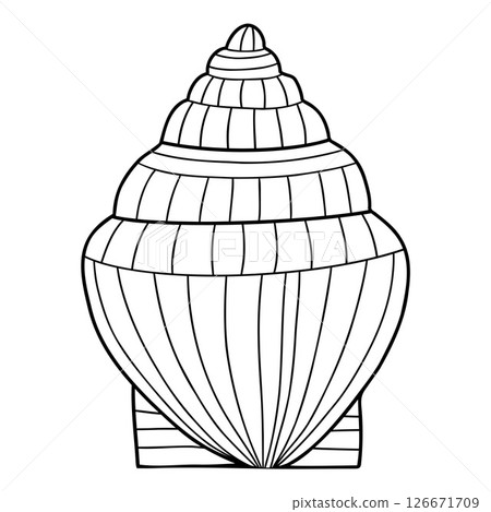 Outline Shell. Beautiful sea conch. Vector illustration. linear hand drawing doodle Outline Shell. Beautiful sea conch. Vector illustration. linear hand drawing doodle 126671709