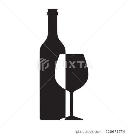 Alcohol bottle and glass silhouette symbol 126671754