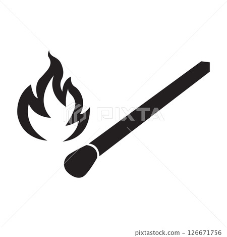 Black isolated icon of matchstick with fire 126671756